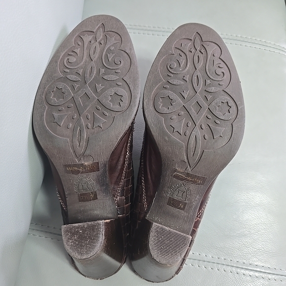 Sesto Meucci Brown Woven Calf Leather Western‎ Mules Heels Booties Sz 7.5 Italy - Picture 6 of 12
